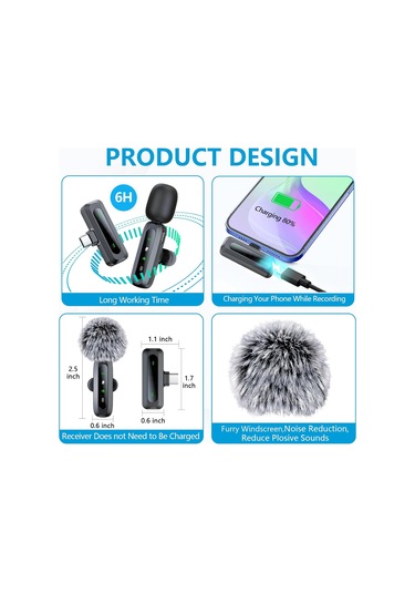 İphone/android Uyumlu Telefon İçin Kablosuz Mikrofon Mini Mikrofon, Led Ekran