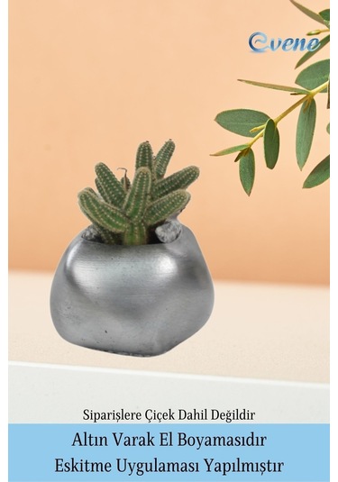 Saksı Çiçek Kaktüs Saksısı Lüx 14 Cm Elips Desen Saksı Çiçeklik - Gümüş Eskitme