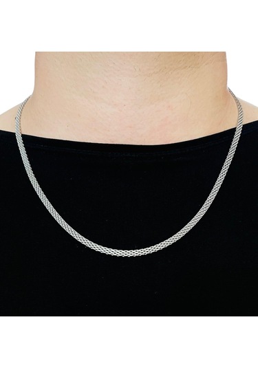 Silver Hasır Örme Çelik Zincir Erkek Kolye 65 Cm 5mm Silver