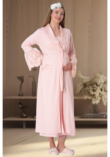 Mecit 5354 Pudra Sabahlıklı Lohusa Gecelik Takım
