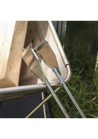 Kömür Maşası Emek Tasarrufu Kolay Kullanım Paslanmaz Çelik Uzatma Kolu Dış Mekan İçin Taşınabilir Yangın Klipsi Gümüş