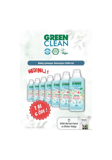 Green Clean 7 Al 6 Öde Baby Çamaşır Deterjanı 1000 Ml Ve Rosie Hediye 1 L
