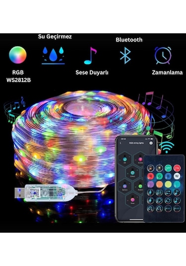 Rgb Peri Led, 10 Metre, 100 Led, Usb Girişli, Ws2812b Animasyonlu, Telefon Kontrollü, Kumandalı Led