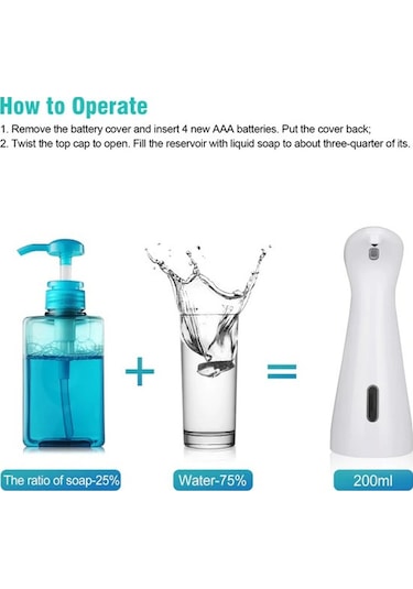 Kangvka Otomatik Sabun Dağıtıcı, Entegre Kızılötesi Sensör, Dokunmadan 5 Cm Mesafede Çalışır, 200ml Kapasite, Ev/ofis/uygun, Beyaz Abs Malzeme Çok Renkli