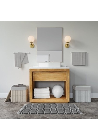 Banyo Paspası Siyah Beyaz Baskılı 50x80 Püsküllü Polyester Kaymaz Beyaz - Siyah