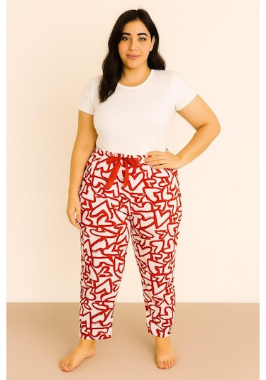 Kadın Büyük Beden Desenli Milan Tek Alt Kırmızı Kırmızı