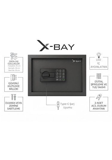 X-bay Xb-2500 Dijital Çelik Kasa Orta Boy