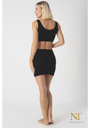 Nt Underwear Bambu Mini Etek Astarı, Mini Jupon - Doğal Kumaş, Modern Kalıp. Siyah