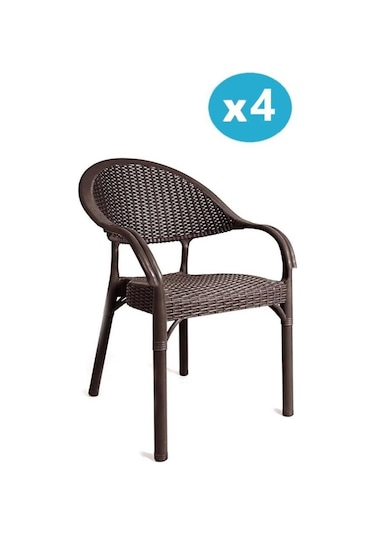 Omnipazar Irk-hk735 Bambu Rattan Desenli Plastik Bahçe Sandalye Koltuk 4'lü Set Kahverengi