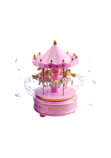 Reedark Döner Atlı Karusel Müzik Kutusu - Çocuklar İçin Doğum Günü Ve Noel Hediyesi Pembe