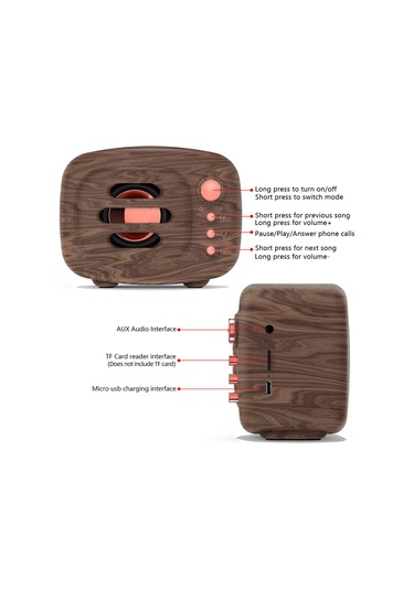 Mufunye B11 Taşınabilir Bluetooth Hoparlör - Bt5.0, Tf Kart Desteği, 6 Saat Çalışma Süresi, Kolay Taşıma, Net Ses - Ahşap Tonu Kahverengi