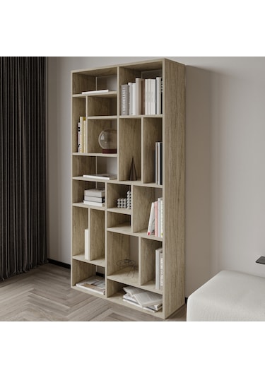 Nicola Kitaplık 18 Raflı, Modern Kütüphane Traverten