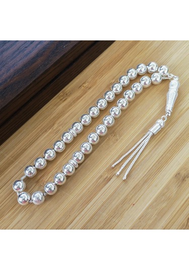 925 Ayar Gümüş Küre Kesim Nokta İşlemeli Tesbih N11.688