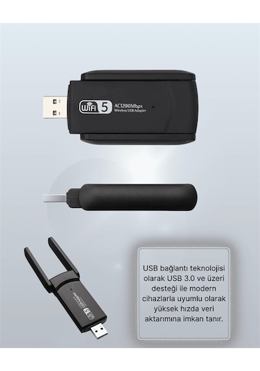 Tak-çalıştır Özellikli Çift Bant Wifi Adaptör - 1200 Mbps