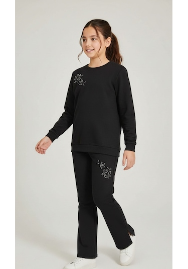 Kız Çocuk Eşofman Takımı 2 Li Alt Üst Siyah