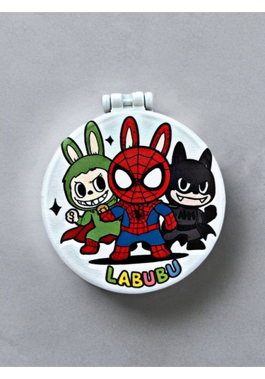 Labubu Baskılı Plastik El Aynası. Çap: 9cm. Çift Taraflı Ayna. Çok Renkli