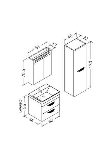 Maria 60 Cm Banyo Dolabı -Window Gri (Boy Dolap Dahil )