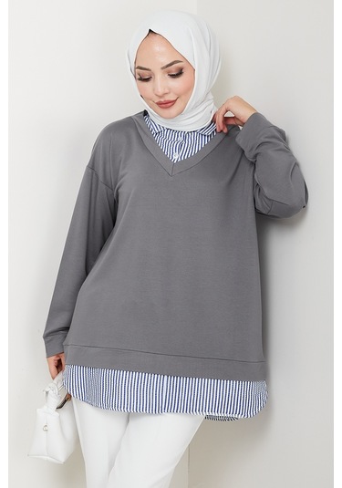 Gömlek Yaka Oysho Tunik 1612 - Antrasit Antrasit