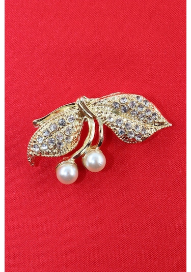 Gold Renk Fiyonk İnci Broş. Kristal Taşlı Tasarım İncili Fiyonk Yaka İğnesi Erkek Kadın Broş Gold