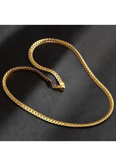 Silver İtalyan Ezme Yassı Yılan Çelik Unisex Set Tak... Altın