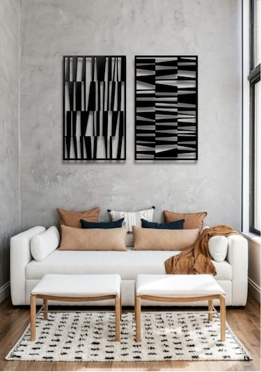 Modern Stil 2 Li Metal Duvar Dekoru Seti 80 X 48