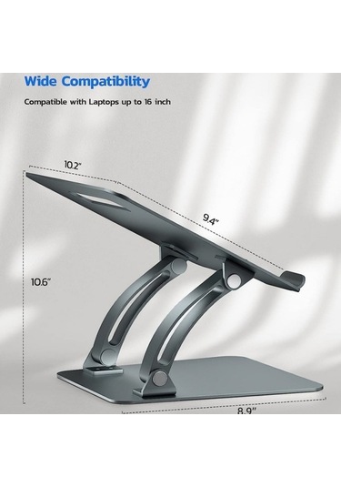 Ebitda Alüminyum Ayarlanabilir Isı Standı, 16'' Dizüstü Bilgisayar İçin Dayanıklı Masaüstü Braketi