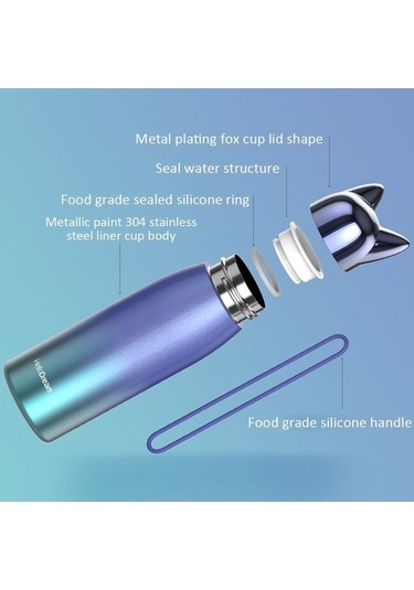 Novahub 300ml Paslanmaz Kedi Kulaklı Seyahat Kupası - Kahve, Çay, Süt - Altın Renk Altın