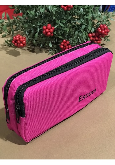 Rlx125 Escool Çift Bölmeli Fermuarlı Kalemlik Kalem Kutusu pembe
