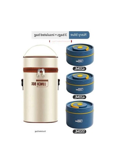 Ulzyvf Yemek Termosu - Paslanmaz Mikrodalga Kutusu, Kahverengi, 420ml Kahverengi