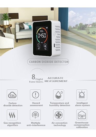 Geeksen Lcd Arka Aydınlatmalı Co2 Ölçer Tvoc Sensörleri İç Mekan Karbondioksit Co2 Konsantrasyon Dedekt A