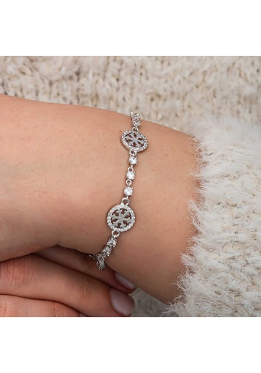 Samur Parti Parti Aksesuar & Kostüm Gümüş Halka İçinde Kar Tanesi Kadın Bileklik Gümüş