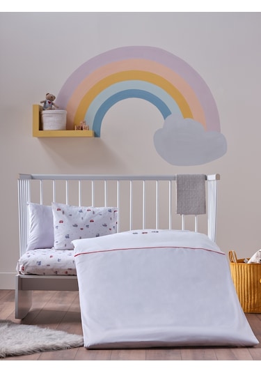 Nakışlı Bebek Nevresim Takımı Baby Car Bebek - Beyaz