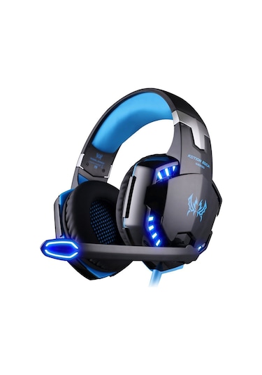 Mufunye Kotıon Each G2000 Kablolu Oyun Kulaklığı 50mm Sürücü 360 Surround Ses Gürültü Engelleme Mikrofon Işıklı Siyah-mavi
