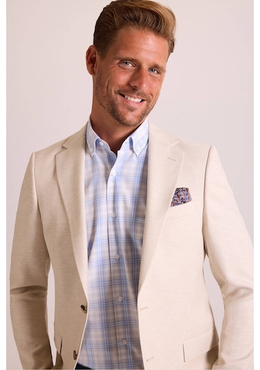 Erkek Bej Regular Fit Mono Yaka Keten Ceket 001