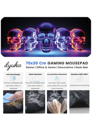 70x30cm Bright Skull İlyuka Mp207030 Büyük Boy Xl Gaming Mousepad