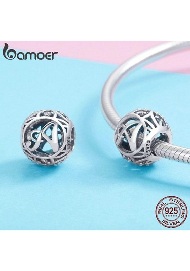 Bamoer Otantik 925 Ayar Gümüş Vintage Charm A'dan T'ye 26 Harf, Temizle Cz Alfabe Boncuk Fit Bilezikler A