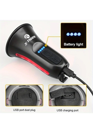 Cordial Kontrol Hattına Sahip Siyah Hoparlör Klasik Stil 5 Ses Modu Bisiklet Kornosu 120db Yüksek Ses Usb Şarj 6 Işık Modu Yan Uyarı Işığı Dağ Ve Yol Bisikleti Elektrik Kornosu Altın