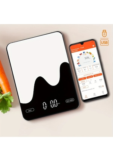 Honeybeeshop Beyaz 1 Adet Akıllı Dijital Gıda Tartısı Besin Hesaplayıcılı Usb Şarj Edilebilir Gram Ons Diyet Keto Makro Kalori Takibi 9.98kg Beyaz