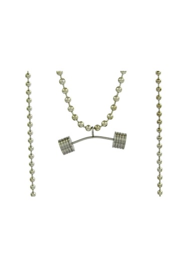 Ağırlık Halter Zincirli Erkek Çelik Kolye 3 Boyutlu Dck02 Beyaz