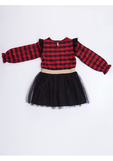 Denokids Mshb&g Unicorn Ekose Tüllü Yılbaşı Kız Kırmızı Elbise Renkli Çok Renkli