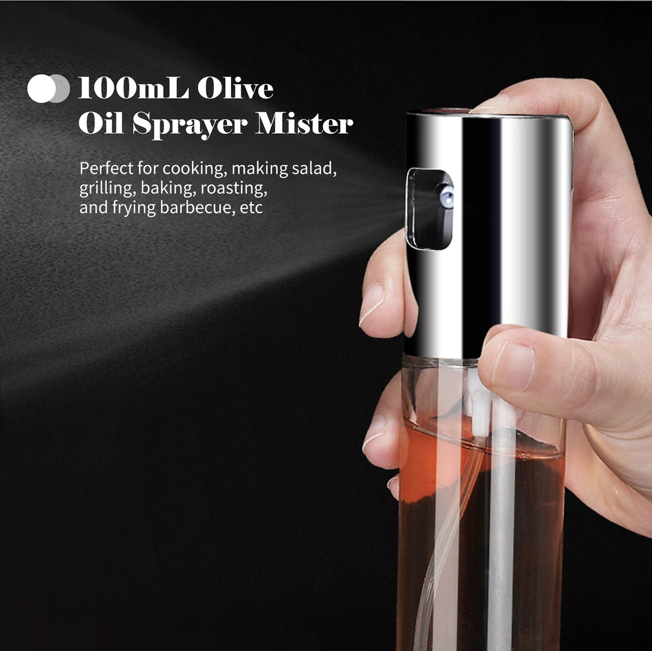 Youtek 100ml Gümüş Renkli Cam Yağ Spreycisi - Salata, Barbekü, Pişirme İçin Pratik Ve Çok Amaçlı Yağ Sprey Botu Altın