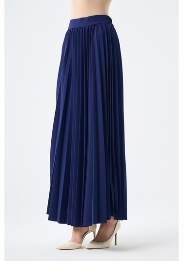 Basic Örme Pliseli Krep Lacivert Etek 001