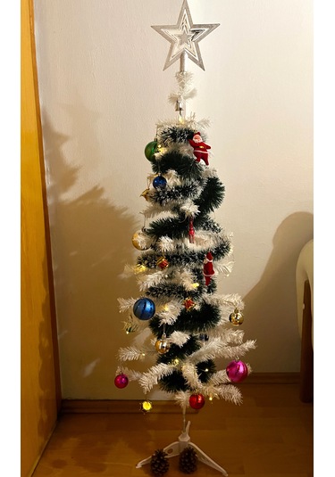 120 Cm Beyaz Yılbaşı Çam Ağacı Seti Süs+led Işık+tepelik