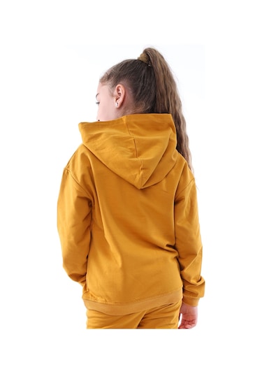 Basic Kapüşonlu Şardonlu Kanguru Cep Detaylı Çocuk Sweatshirt 3-10 Yaş Ekru Hardal