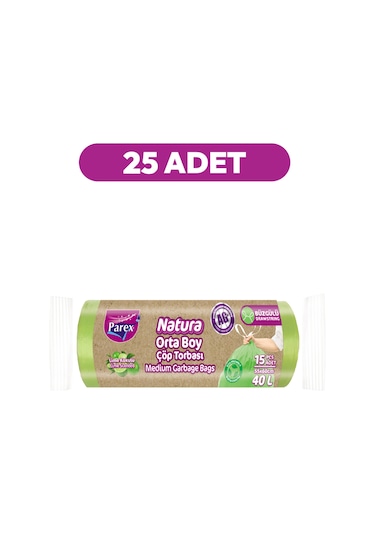 Natura Büzgülü Çöp Torbası 15'li Orta Boy 55 X 60 Cm 25'li Paket