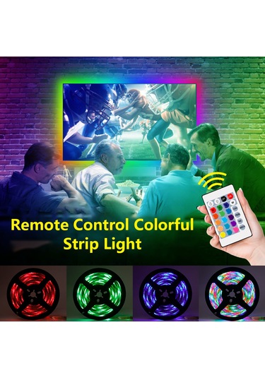 Kosona 5m Usb Rgb Renkli Led Işık Şeridi 16 Renkli Kumanda Kontrollü 4 Modlu Dekoratif Aydınlatma Kumanda Pil Yok