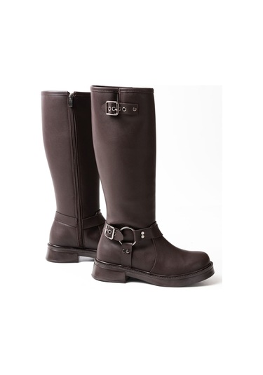 02-312 Kahverengi Toka Aksesuarlı Fermuarlı Günlük Kadın Çizme Resimdeki Renk