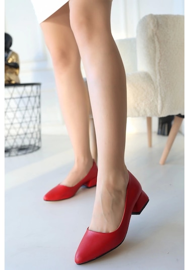 Desniy Kırmızı Cilt Kadın Topuklu Ayakkabı Kırmızı