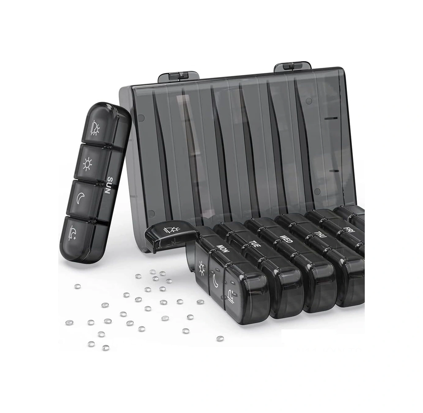 Kosona 7 Günlük 28 Bölmeli Sağlık İlaç Kutusu - Taşınabilir Abs+pp Malzeme İlaç Organizerı Siyah Siyah