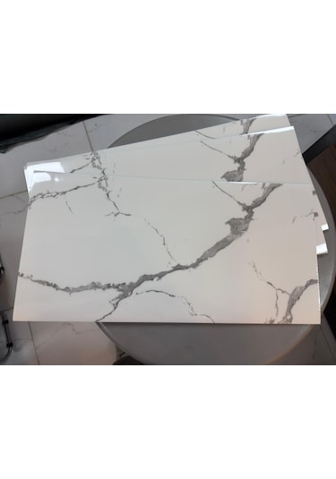 6 Adet Kendinden Yapışkanlı Dekoratif Esnek Köpük Beyaz Pvc Mermer Panel 60x30 0,18 M² Mutfak Banyo Wc Gri